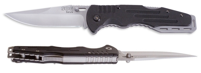 Coltello a serramanico SOG Fusion Salute Blasted con lama sabbiata