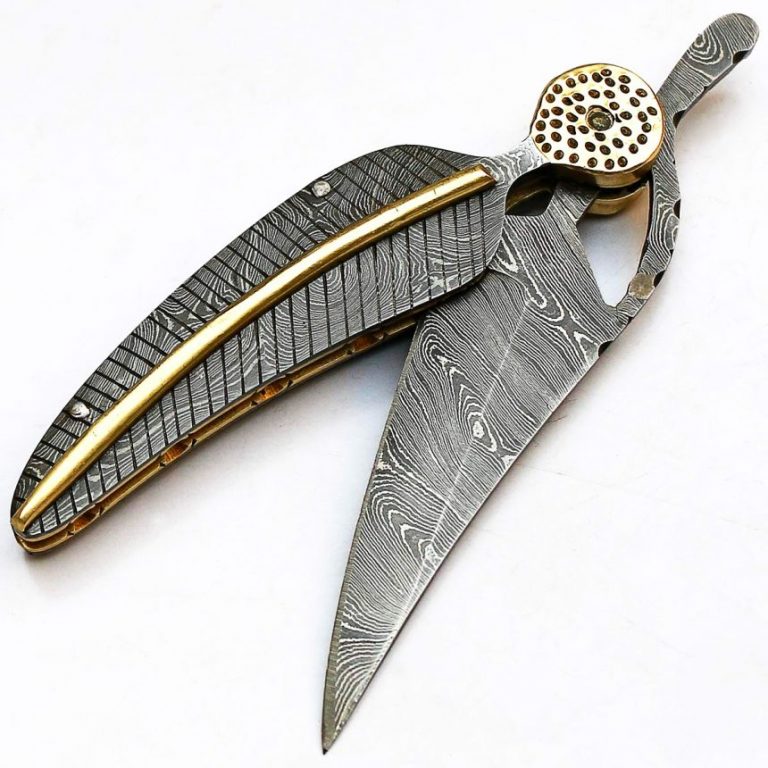 coltelloaserramanicoartigianalefarfallaautomaticofogliadamasco8601 Coltelli Survival
