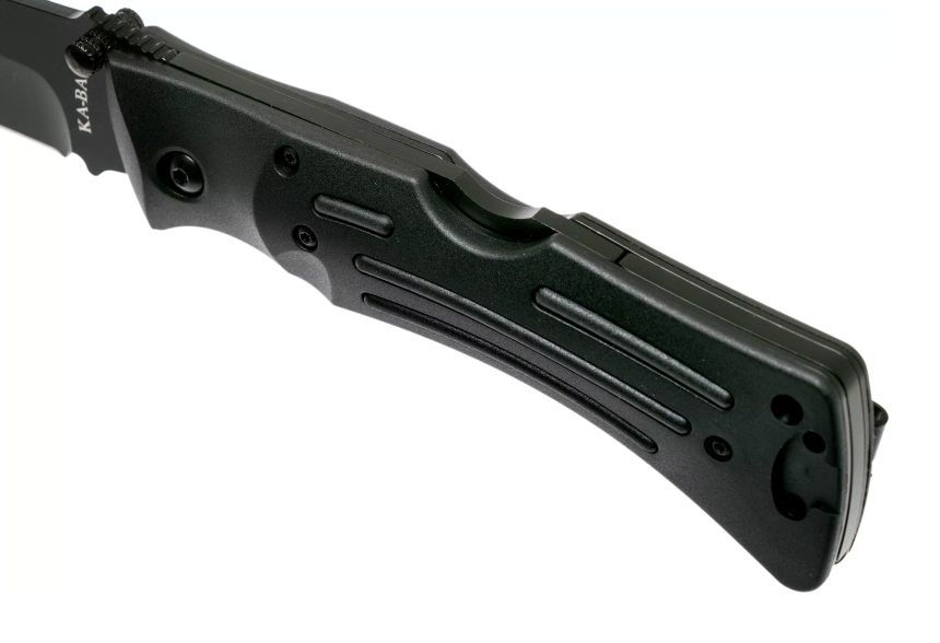 Primo piano del manico in Zytel® (nylon e fibra di vetro) del coltello KA-BAR Mule Folder