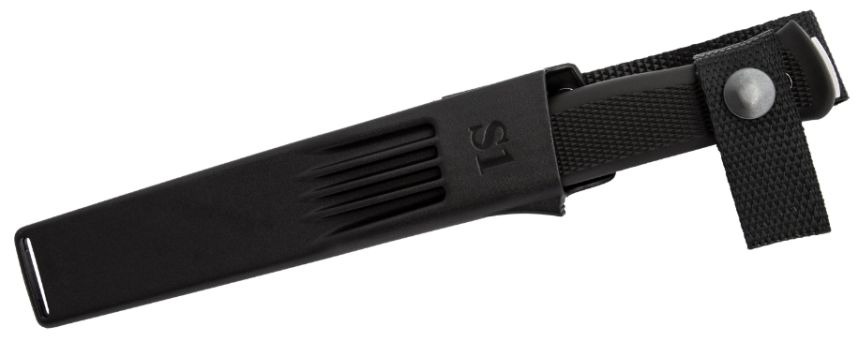 Il coltello al sicuro nel fodero in Zytel® nero (notare il nome del coltello, S1, marchiato sul davanti)