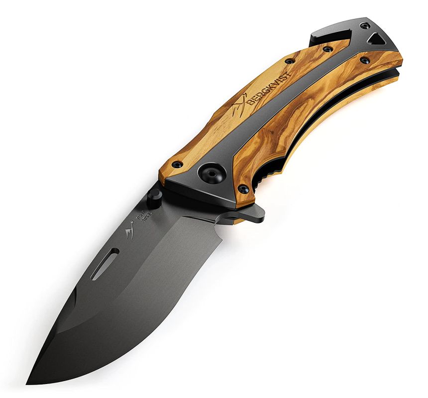 BERGKVIST K29 Titanium coltello pieghevole tascabile 3 in 1 con frangivetro e tagliacinture, premiato con il Bronze A Design Award 2021